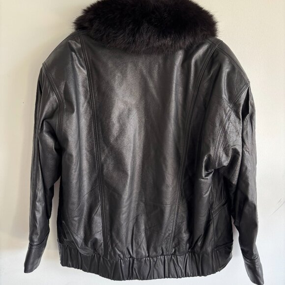Design Assets Womens Leather & Dyed Fox Fur Coat Long Sleeve Black Size Medium - Picture 2 of 6